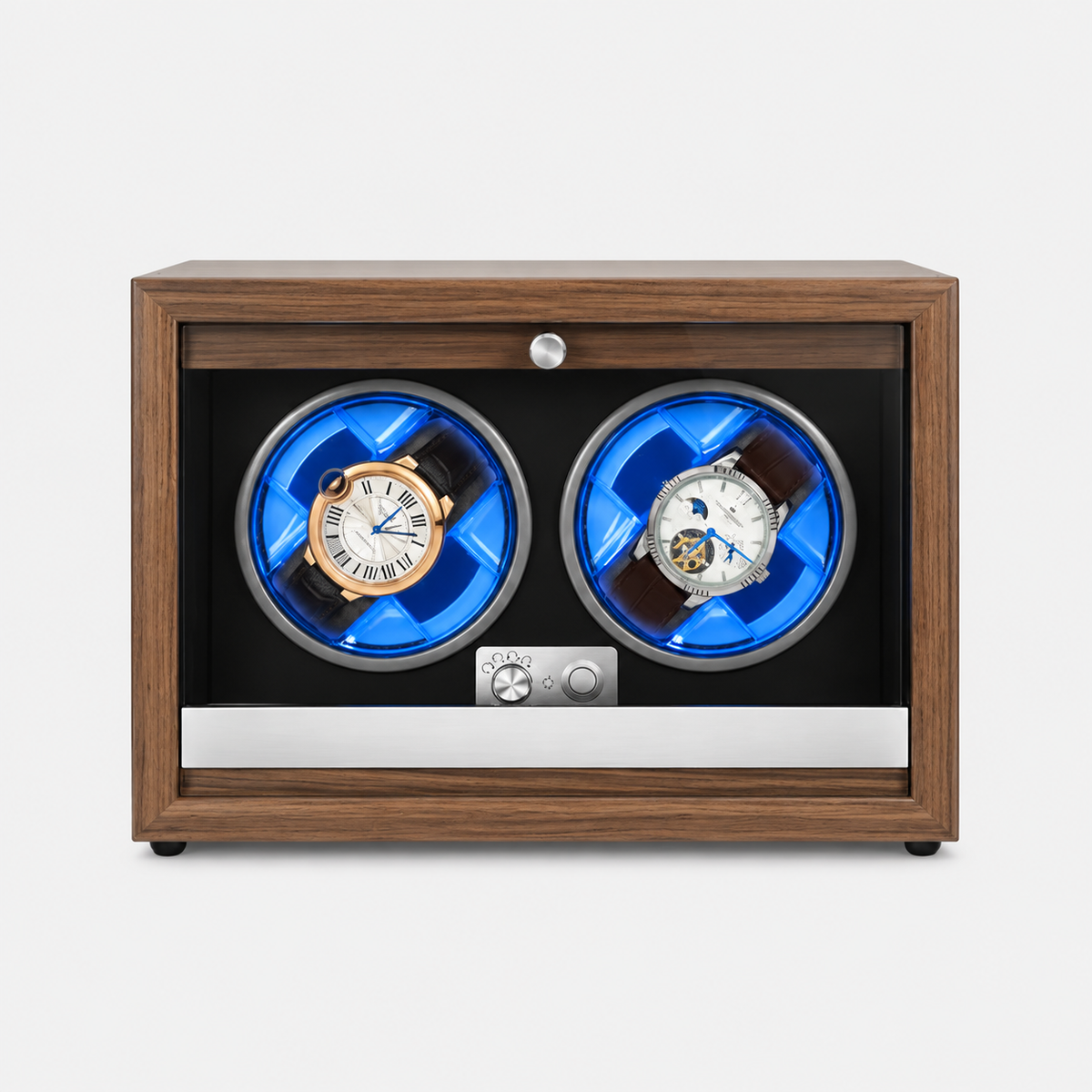 Remontoir Automatique 2 Montres Bois Luxe Noir AXONY - Vue de face