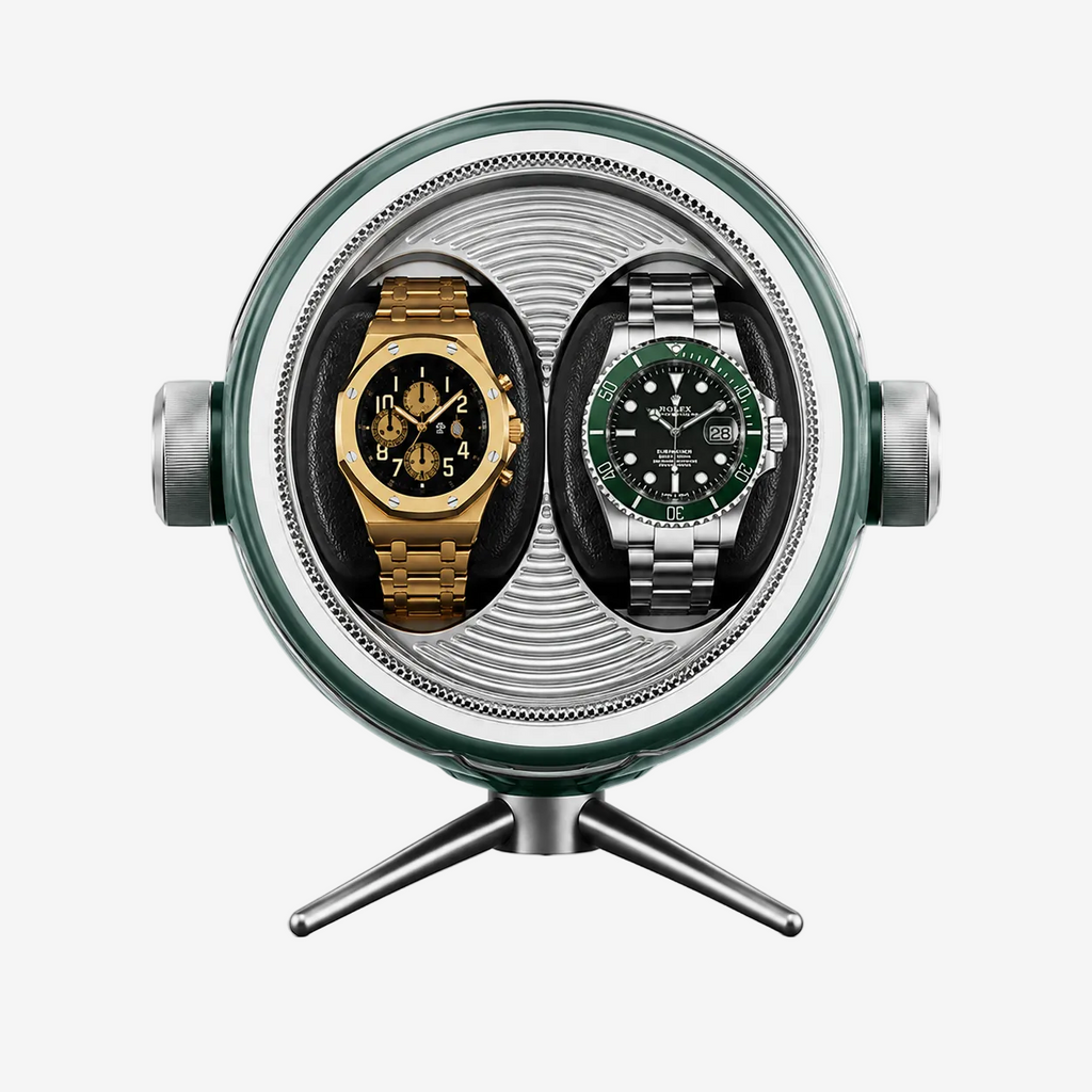 Remontoir Automatique 2 Montres Écrin Silencieux Vert AXONY - Vue de face