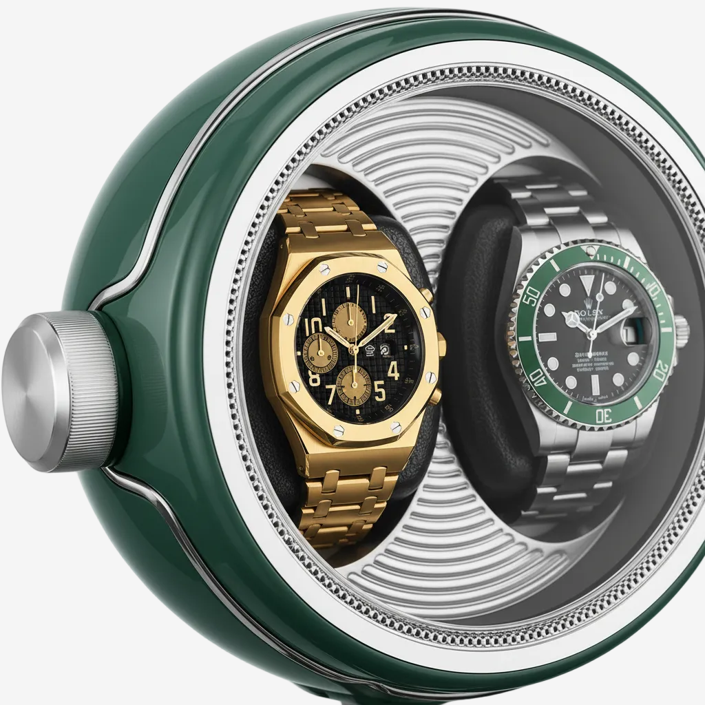 Remontoir 2 montres Écrin Silencieux vert AXONY - Vue de profil droit