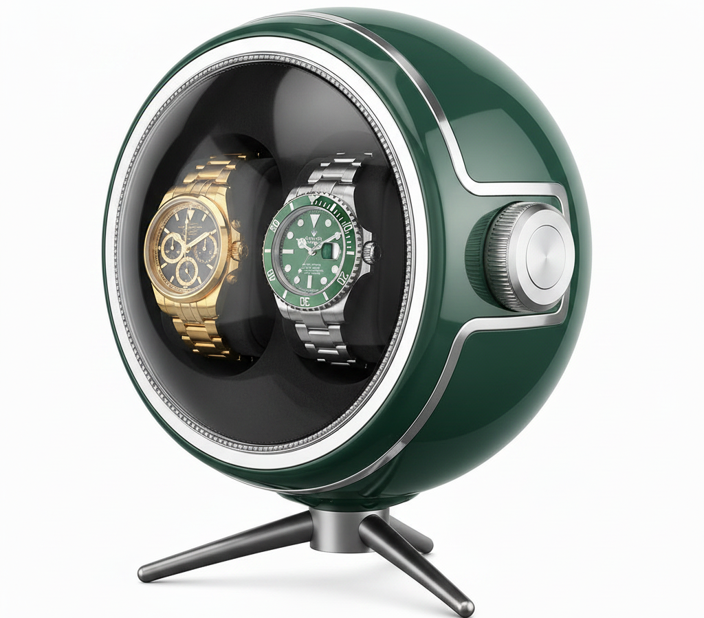 Boîte remontoir pour 2 montres Écrin Silencieux vert AXONY - Vue latérale