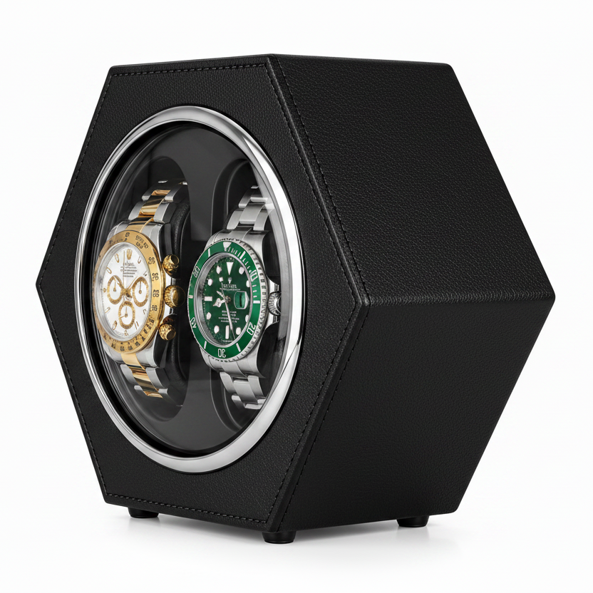 Remontoir automatique 2 montres Noir Bois AXONY - Vue latérale