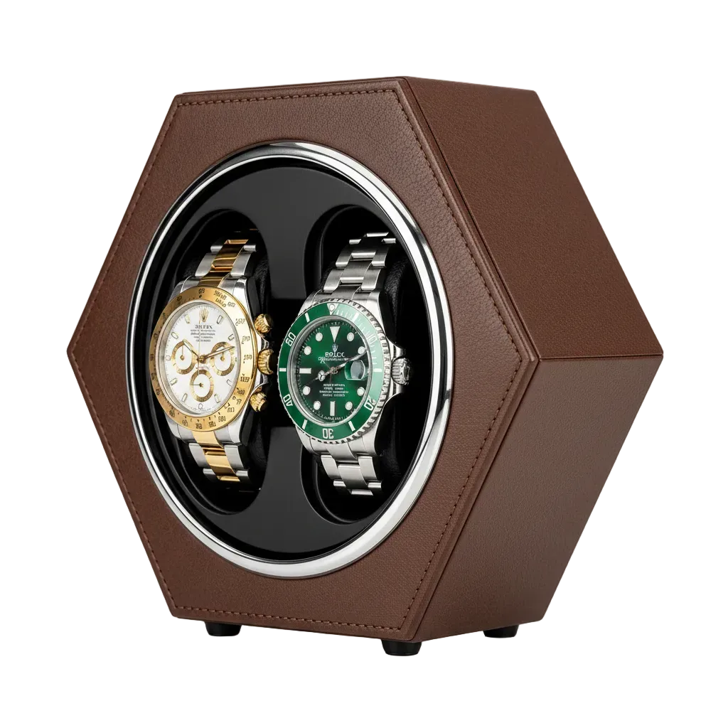 Remontoir automatique 2 montres Marron Bois AXONY - Vue latérale