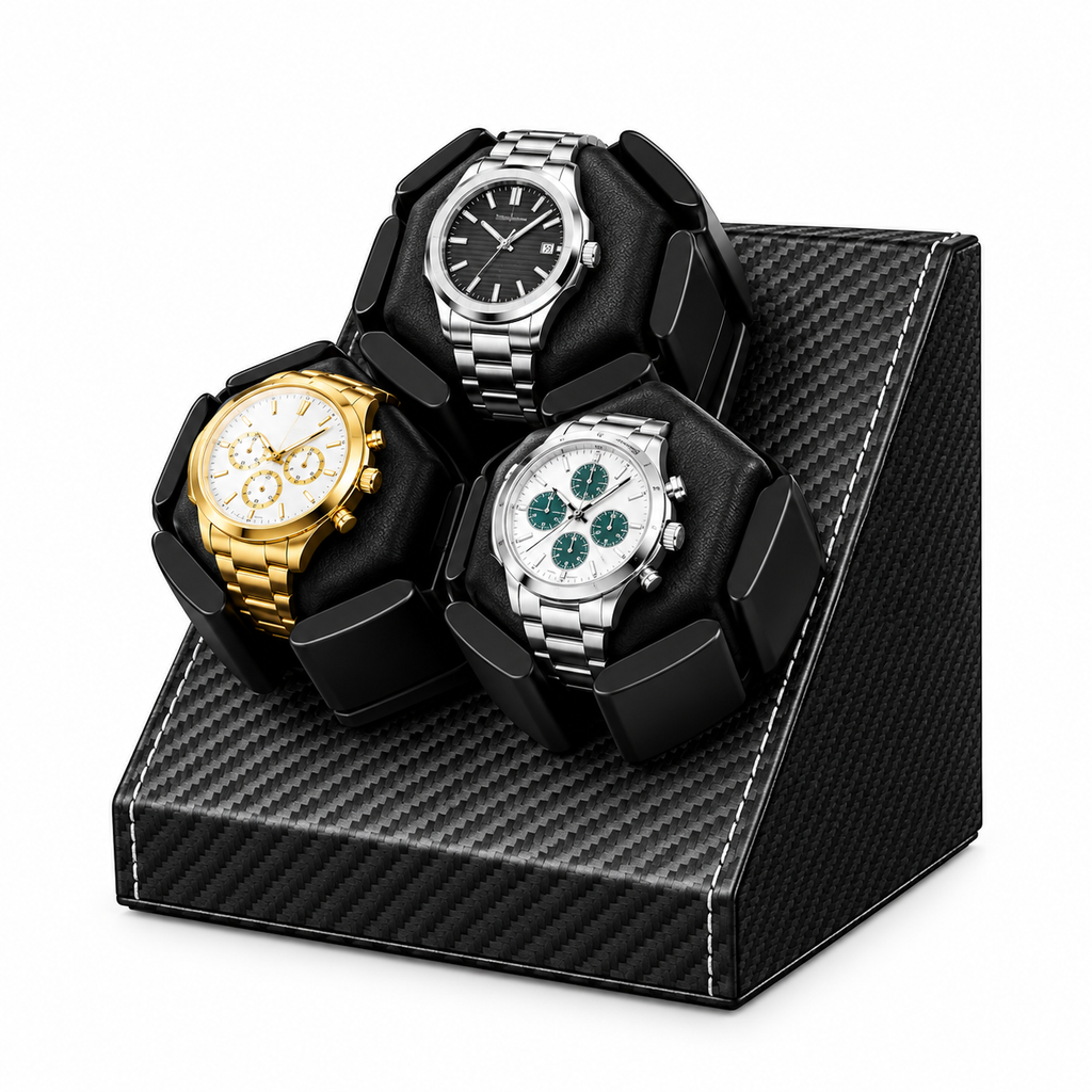 Boîte remontoir 3 montres compacte noire AXONY - Vue latérale gauche