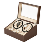 Boîte remontoir pour montres automatiques marron AXONY - Vue latérale gauche