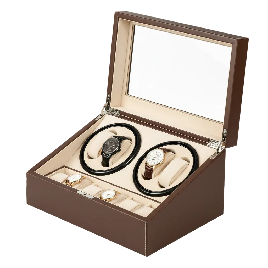 Boîte remontoir pour montres automatiques marron AXONY - Vue latérale gauche
