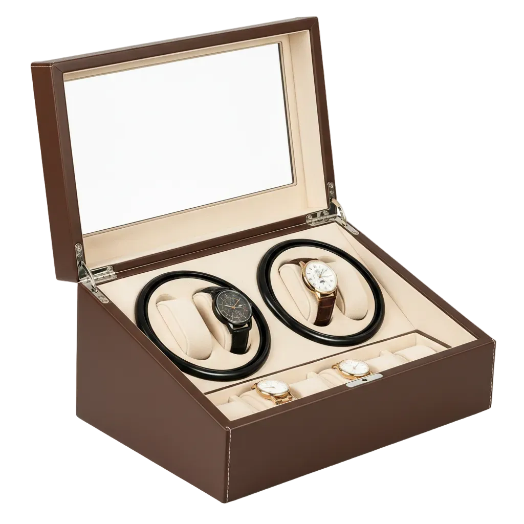 Remontoir de montre automatique marron AXONY - Vue latérale droite de la vitrine