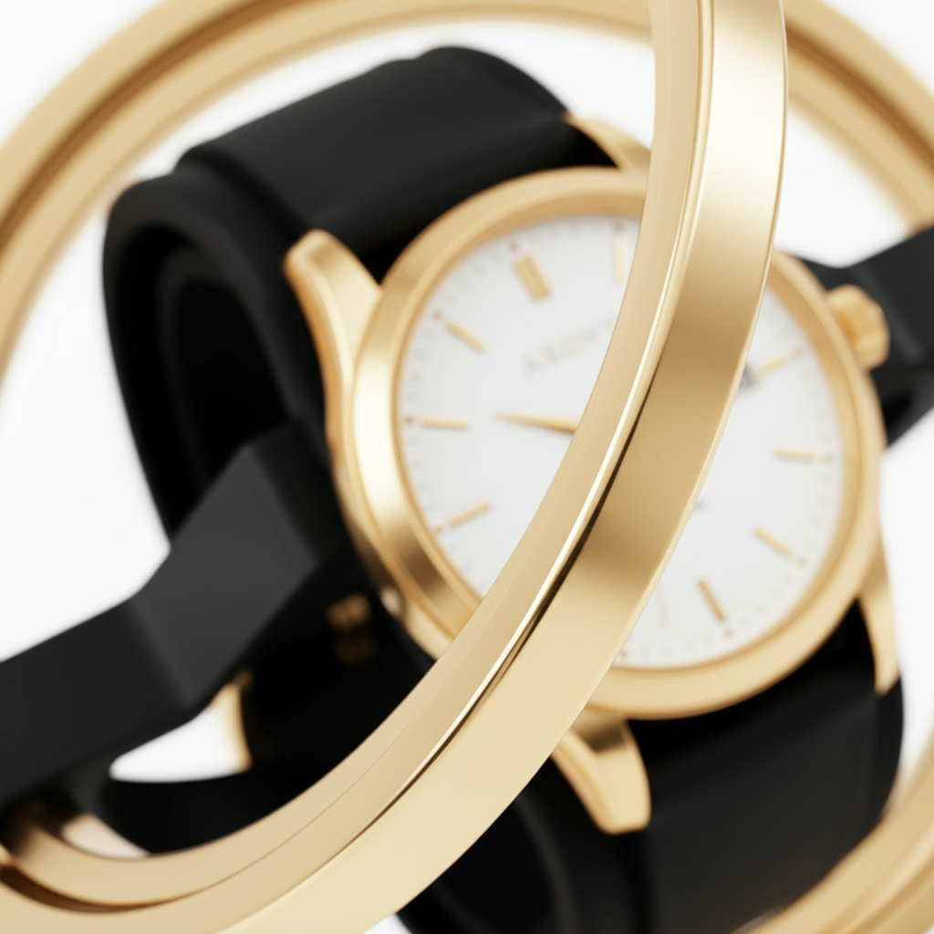 Gros plan sur la montre et le mécanisme rotatif doré du remontoir Compact Silencieux Or AXONY