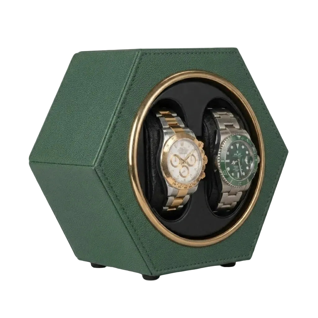 Remontoir automatique 2 montres Vert Bois AXONY - Vue latérale