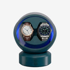 Remontoir Automatique 2 Montres - Écrin Cuir Bleu Canard AXONY - Vue de face