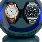 Remontoir rotatif AXONY bleu canard avec deux montres automatiques