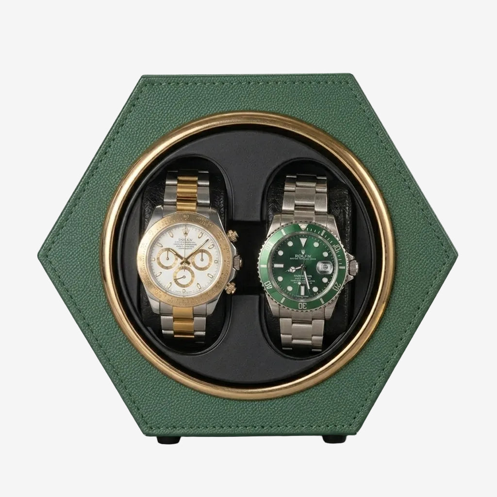 Remontoir Automatique 2 Montres Vert Bois AXONY - Vue de face