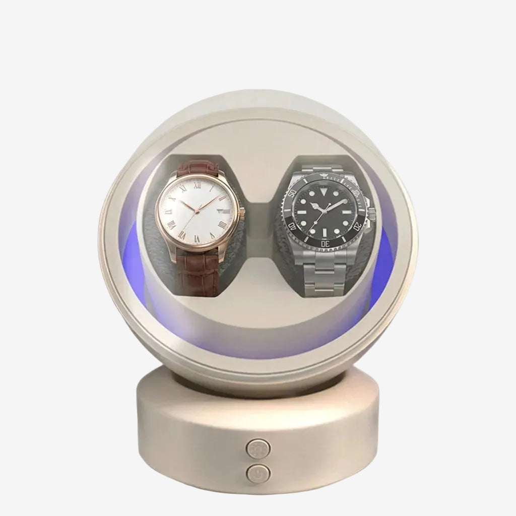 Remontoir Automatique 2 Montres - Écrin Cuir Blanc AXONY - Vue de face