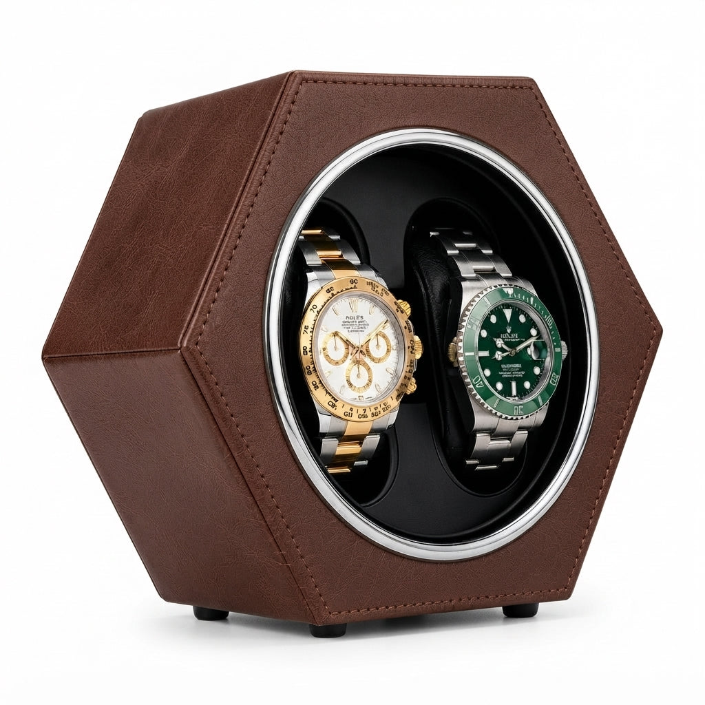 Remontoir de montre automatique Marron Bois AXONY - Vue de profil