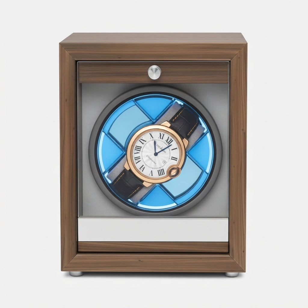 Remontoir Automatique 1 Montre Bois Luxe Prestige Gris AXONY - Vue de face en perspective