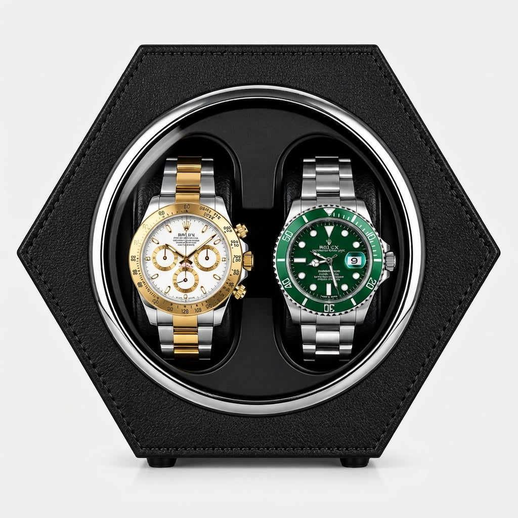 Remontoir Automatique 2 Montres Noir Bois AXONY - Vue de face