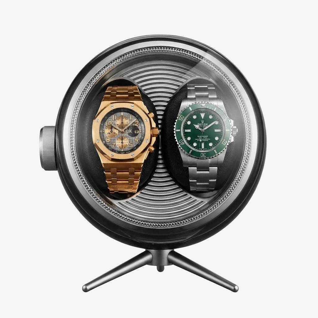 Remontoir Automatique 2 Montres Écrin Silencieux Noir AXONY - Vue de face