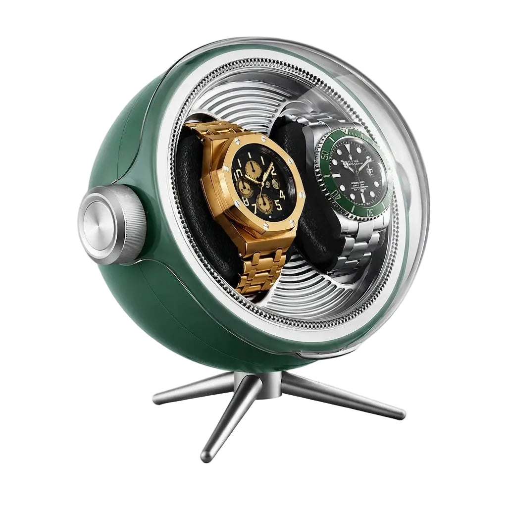 Remontoir de montre automatique Écrin Silencieux vert AXONY - Vue de trois-quarts