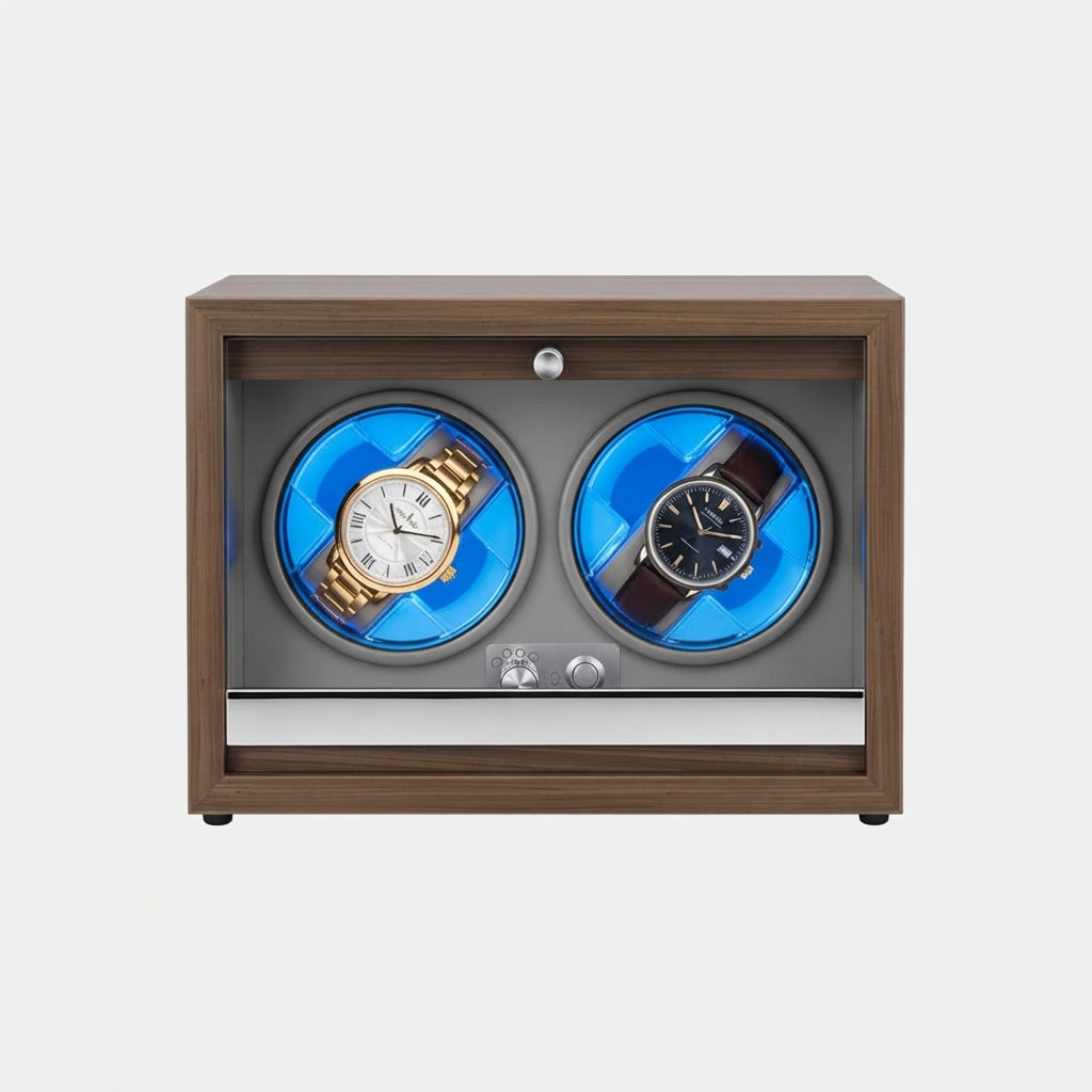 Remontoir Automatique 2 Montres Bois Luxe Gris AXONY - Vue de face