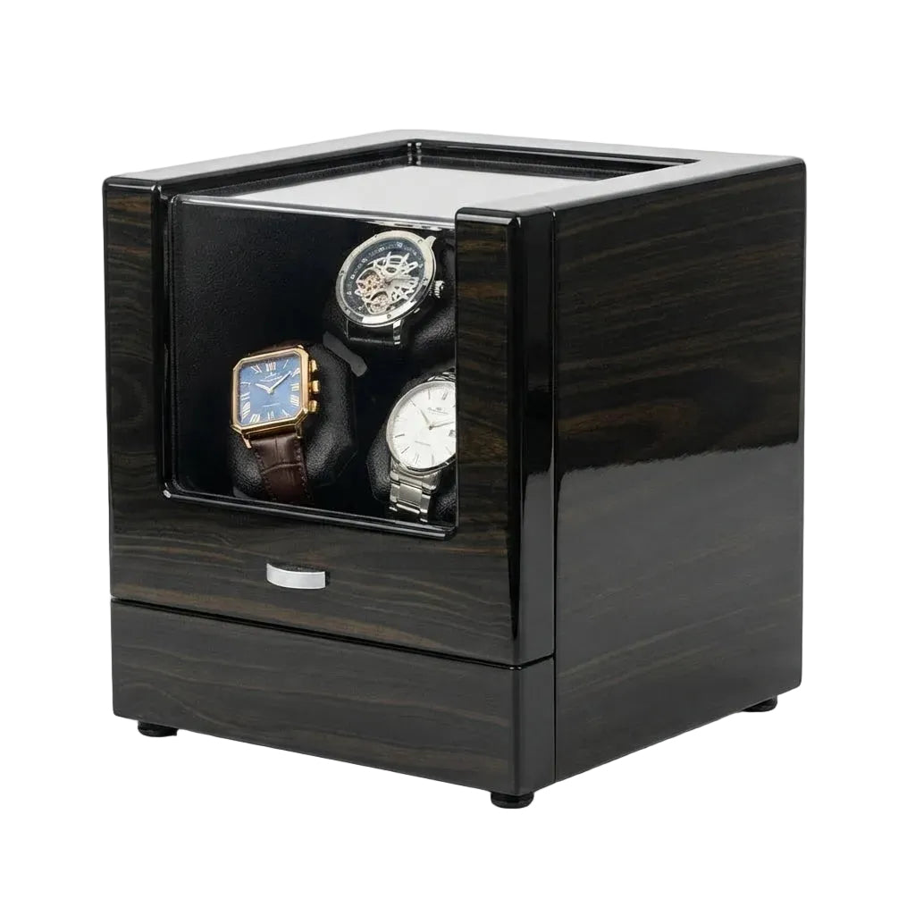 Boîte remontoir pour 3 montres bois noir AXONY - Vue latérale gauche