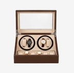 Remontoir Automatique Marron 4 + 6 Montres - Grande Vitrine AXONY - Vue de face ouvert