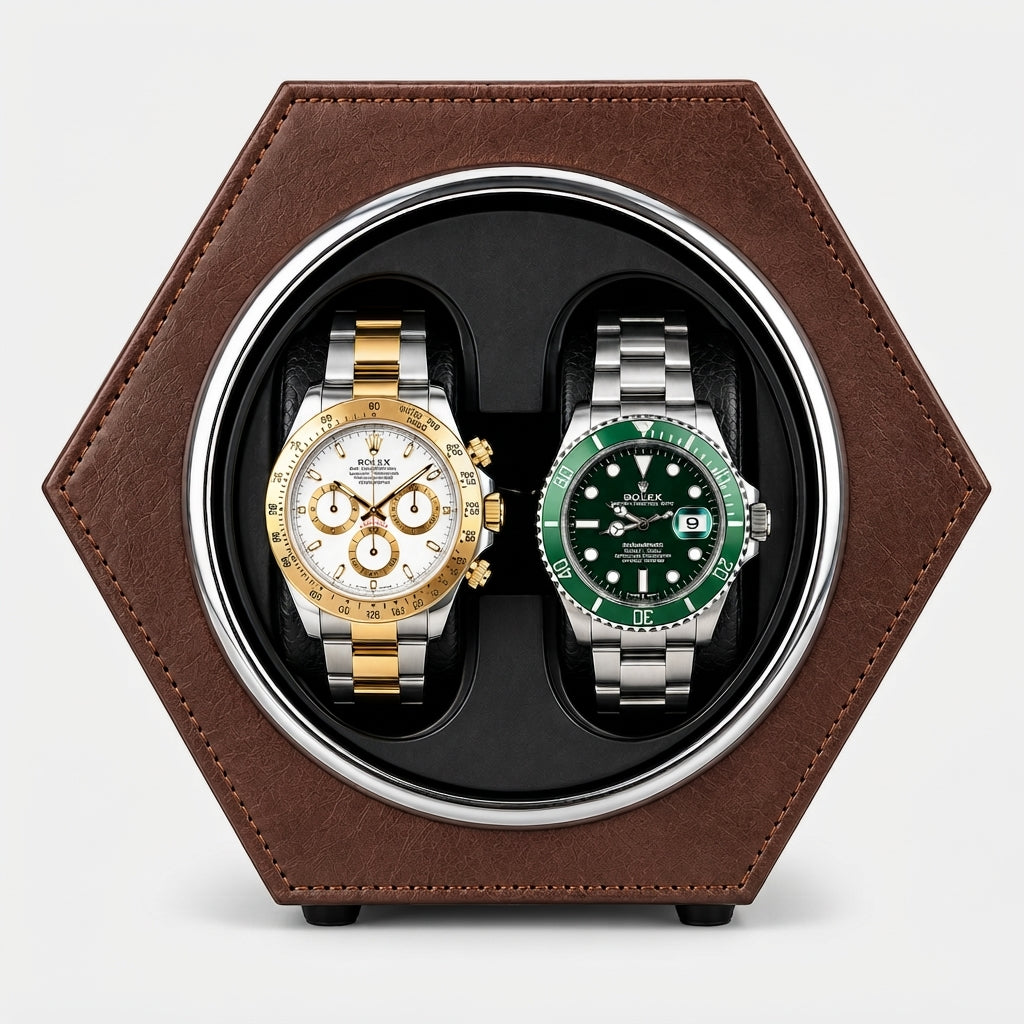 Remontoir Automatique 2 Montres Marron Bois AXONY - Vue de face