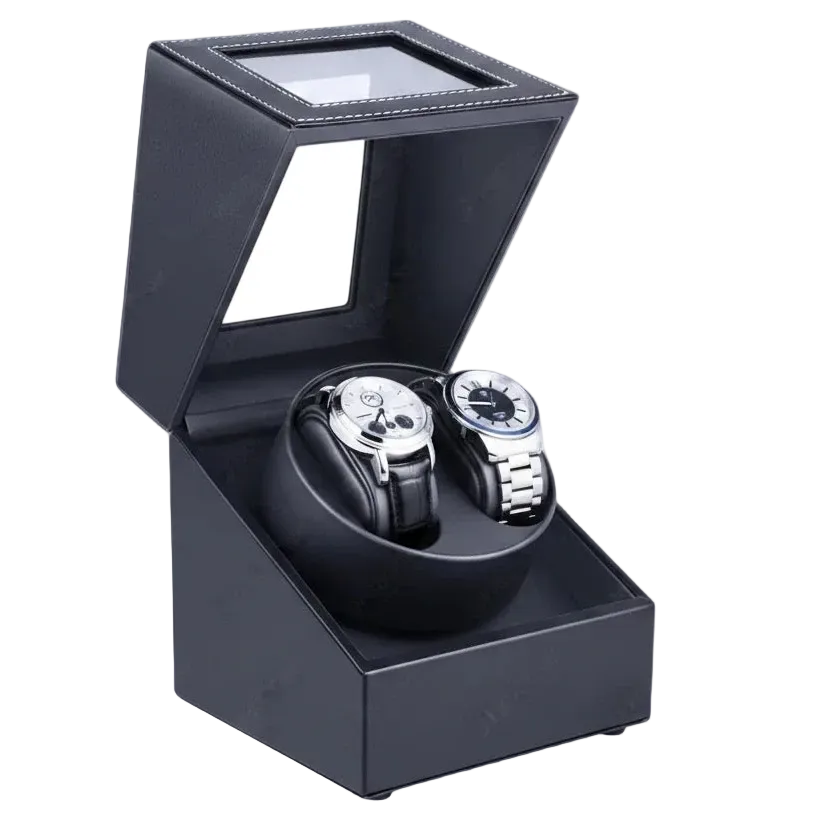 Remontoir Automatique 2 Montres Cuir Noir Blanc AXONY - Vue latérale
