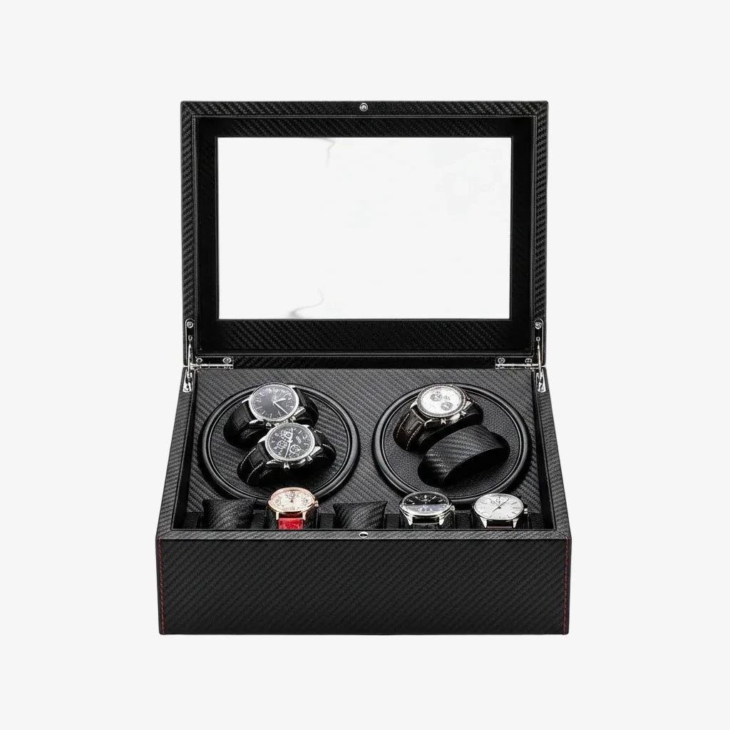 Remontoir Automatique Noir 4 + 6 Montres - Grande Collection AXONY - Vue de face ouvert