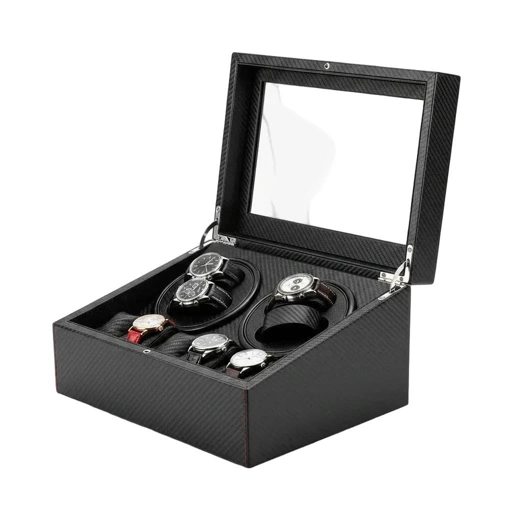 Boîte remontoir pour montres automatiques noire AXONY - Vue latérale gauche