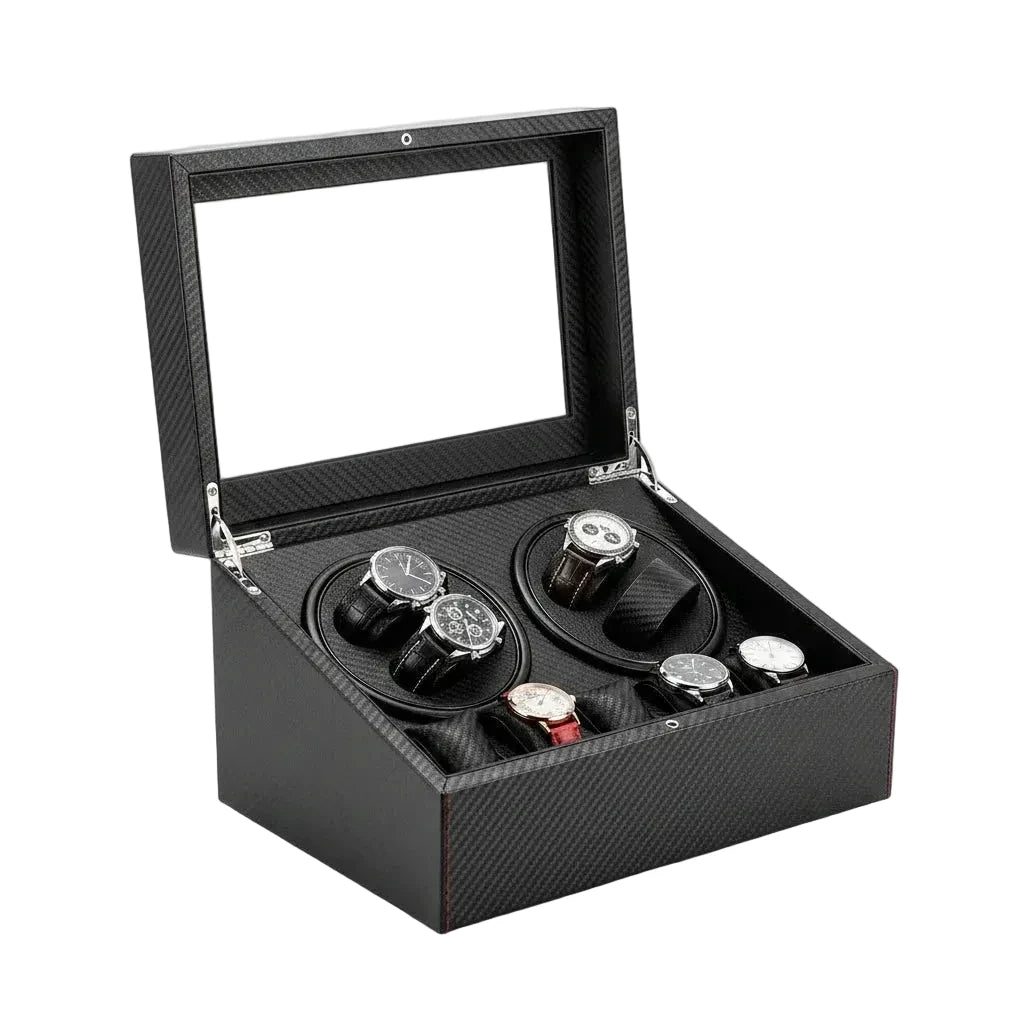 Remontoir de montre automatique noir AXONY - Vue latérale droite de l'écrin