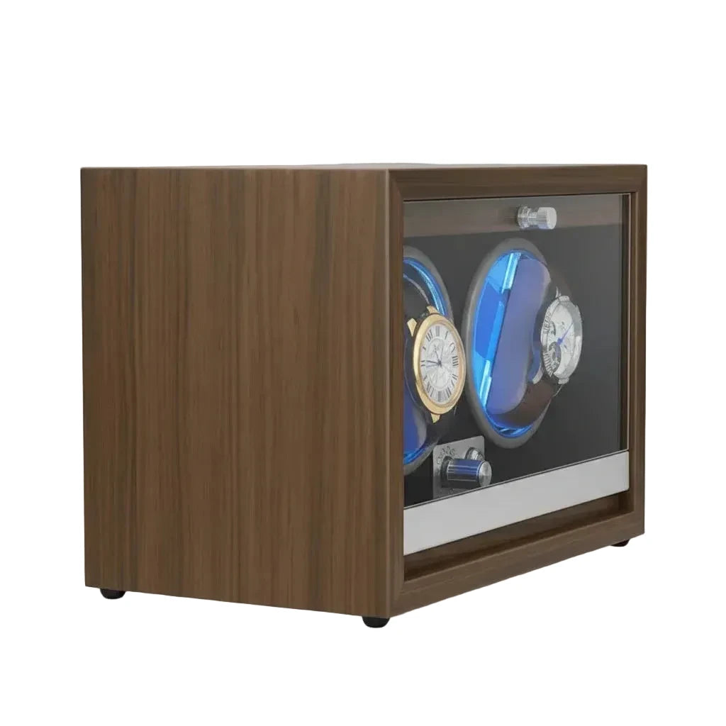 Remontoir de montre automatique bois luxe AXONY - Vue latérale inclinée