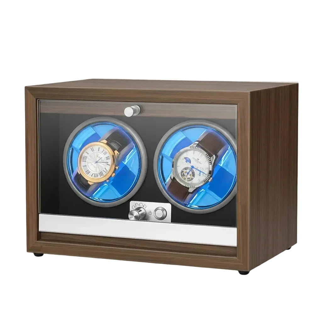 Boîte remontoir pour 2 montres bois luxe AXONY - Vue de face ouverte
