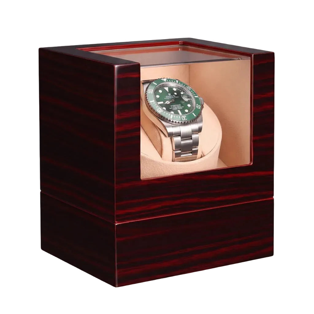 Remontoir de montre automatique Acajou foncé Silencieux Prestige AXONY - Vue de profil et de trois-quarts