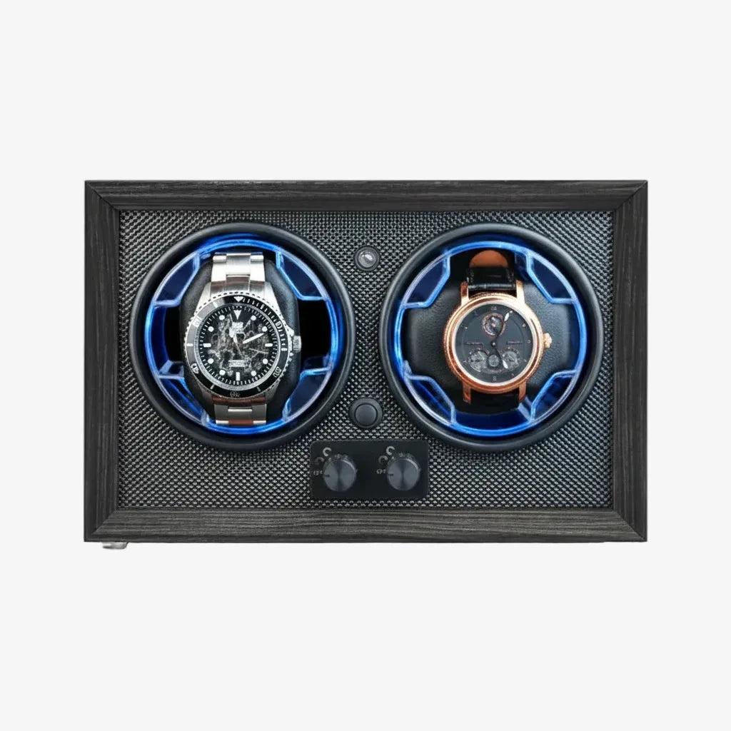 Remontoir Automatique 2 Montres Bois et Lumière Gris AXONY - Vue de face