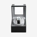 Remontoir Automatique 1 Montre Cuir Luxe Noir AXONY - Vue de face ouvert avec montre