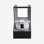 Remontoir Automatique 1 Montre Cuir Luxe Noir AXONY - Vue de face ouvert avec montre