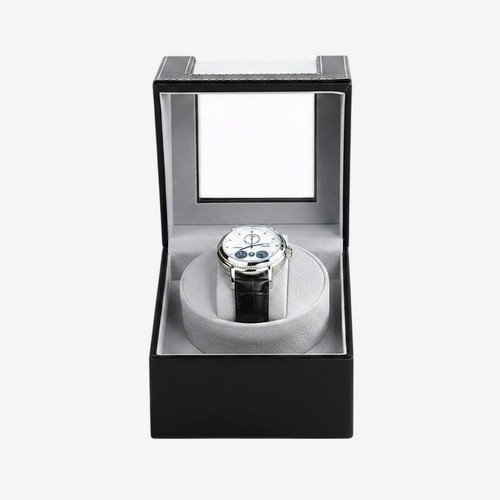 Remontoir Automatique 1 Montre Cuir Luxe Noir AXONY - Vue de face ouvert avec montre