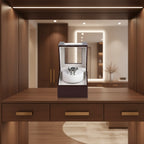 Remontoir automatique 1 montre Cuir Luxe Marron AXONY en mise en situation sur un meuble dans un intérieur élégant