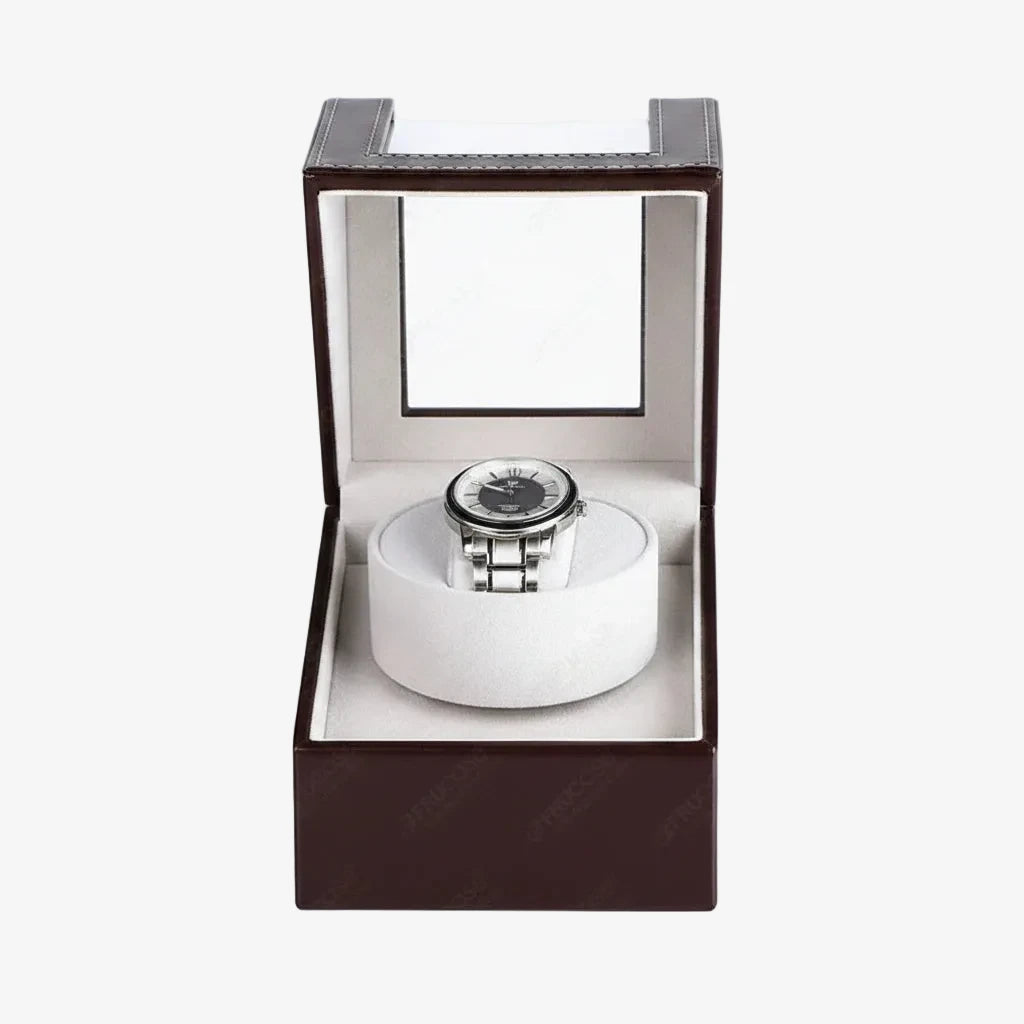 Remontoir Automatique 1 Montre Cuir Luxe Marron AXONY - Vue de face en perspective