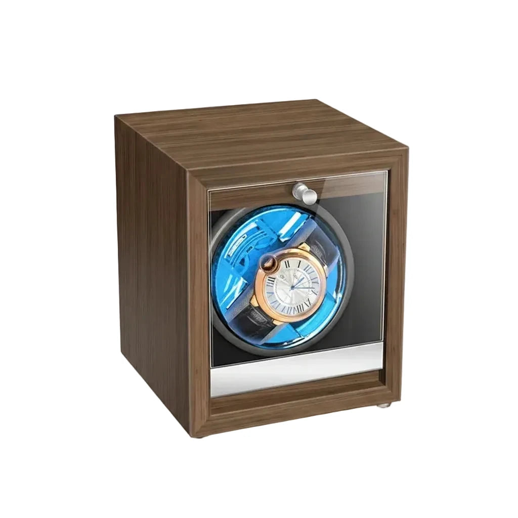 Remontoir Automatique 1 Montre Bois Luxe Prestige Noir AXONY - Vue de face en perspective